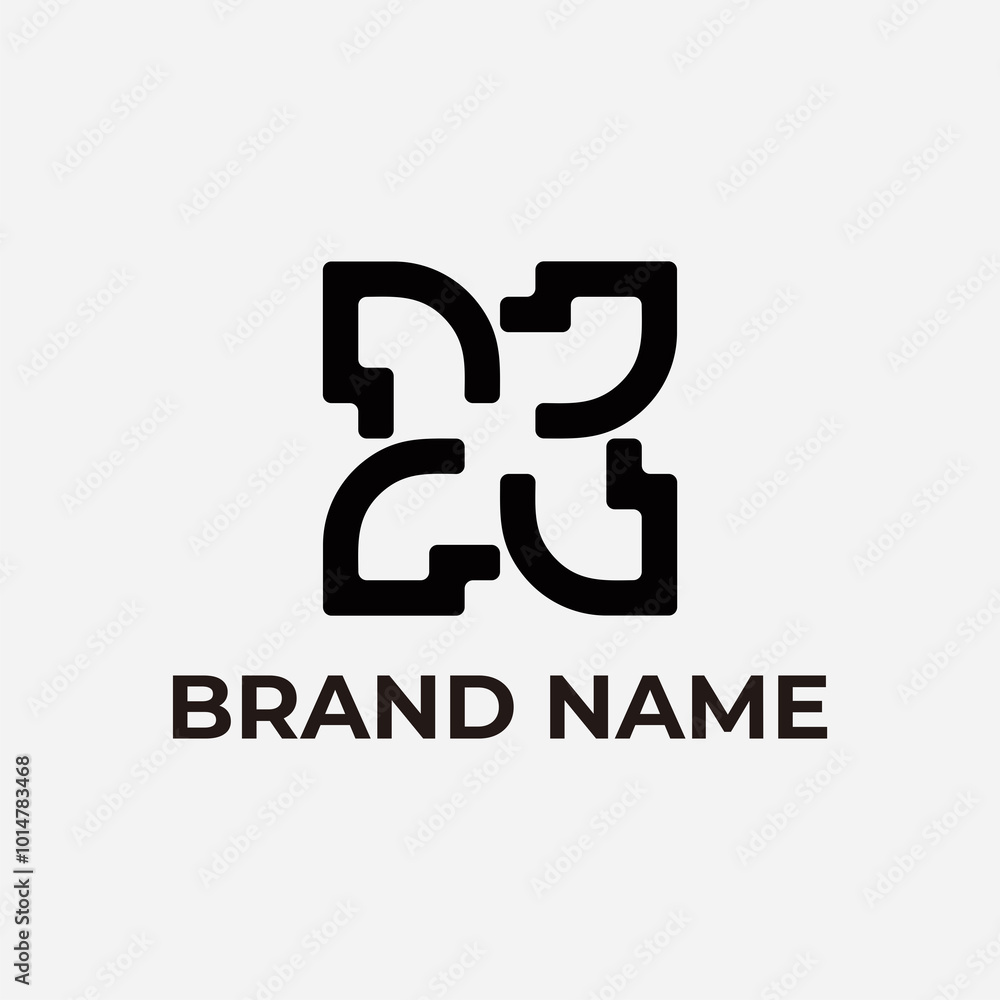 Obraz premium A logo with the word brand name written below it. The logo is black and white. The brand name is written in a bold font