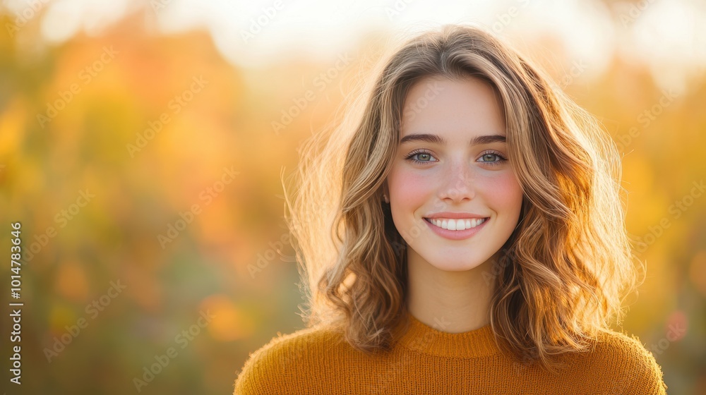 Fototapeta premium A woman smiling confidently, looking determined and ready to overcome any challenge.