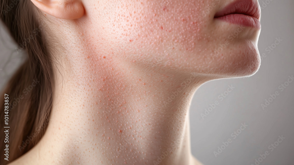 Medical Illustration of Rubella Rash on Neck, Featuring Fine Pink Spots on Skin for Dermatological Analysis Medical Illustration of Rubella Rash on Neck, Featuring Fine Pink Spots on Skin for Dermatological Analysis