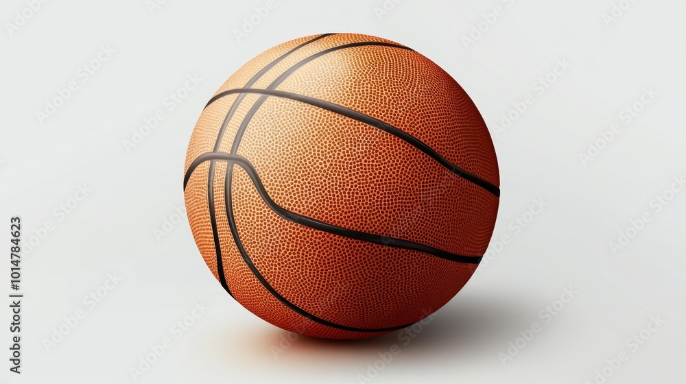 A highly detailed and realistic basketball placed on a white background, showing its textured surface and distinct black lines, ideal for design projects. A highly detailed and realistic basketball placed on a white background, showing its textured surface and distinct black lines, ideal for design projects.