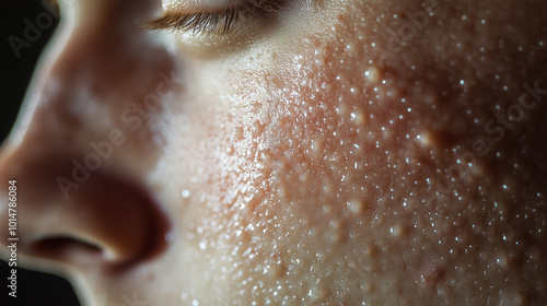 Close-Up Image of Pityriasis Alba on Facial Skin, Highlighting Light-Colored Patches on Cheeks for Dermatological Education photo