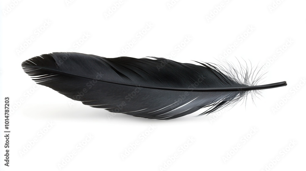 Beautiful black feather on white background Beautiful black feather on white background