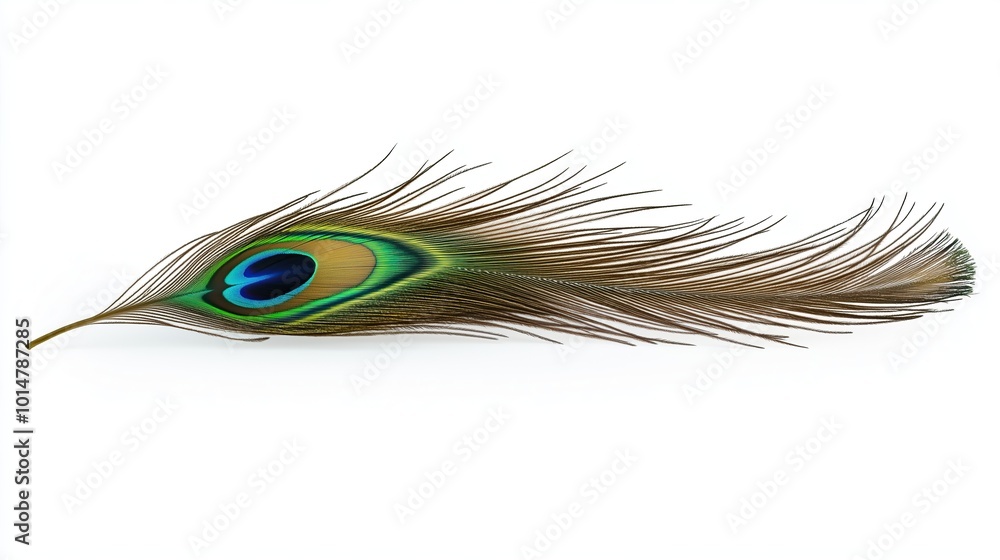 Obraz premium Beautiful peacock feather on white background