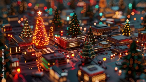 Christmas tree on electronic circuit board with twinkling lights