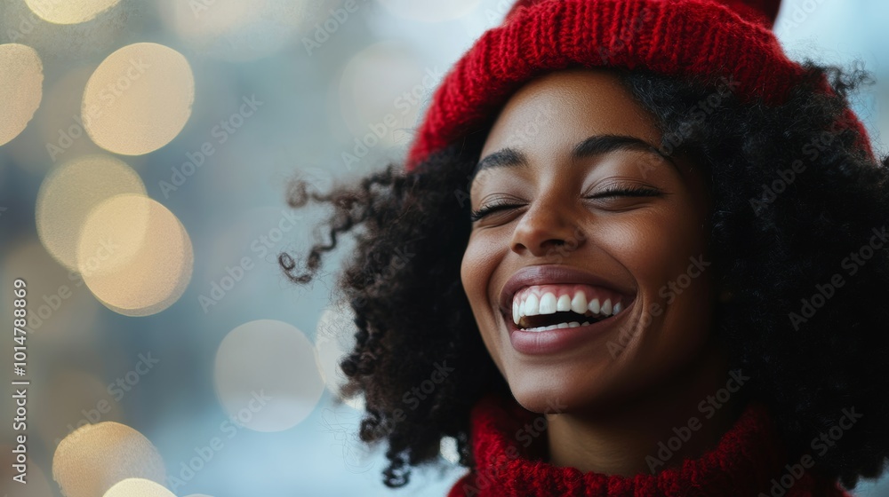 Joyful Woman in Classic Christmas Sweater Smiling Joyful Woman in Classic Christmas Sweater Smiling