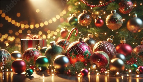 Colorful Christmas balls on Christmas Day