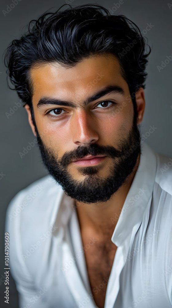 A handsome man with a beard, close-up portrait, an angry look on his face A handsome man with a beard, close-up portrait, an angry look on his face