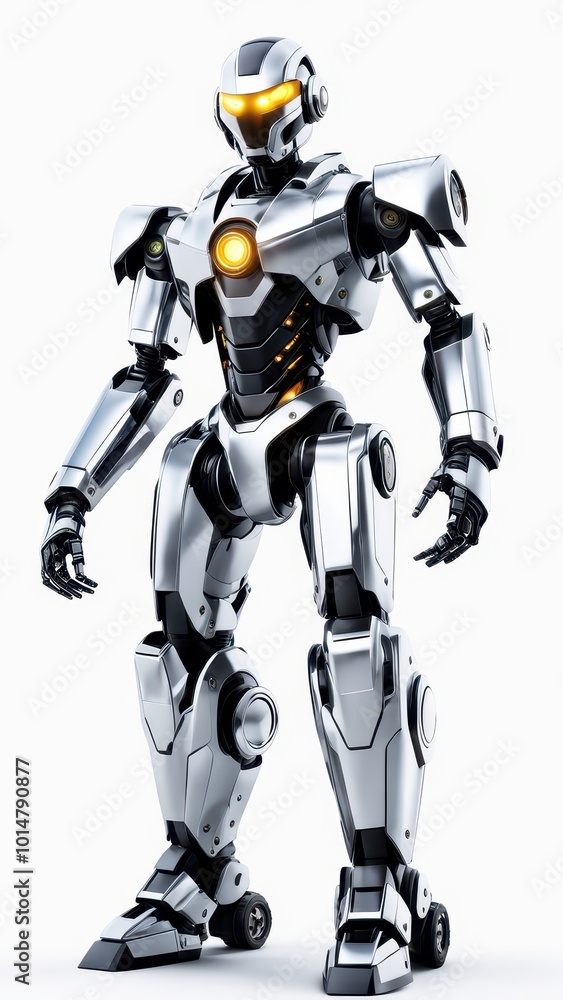A futuristic robot with a sleek design, featuring glowing elements and articulated limbs. A futuristic robot with a sleek design, featuring glowing elements and articulated limbs.