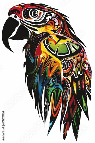 Wallpaper Mural Minimalistic parrot head with vibrant tribal designs. Torontodigital.ca