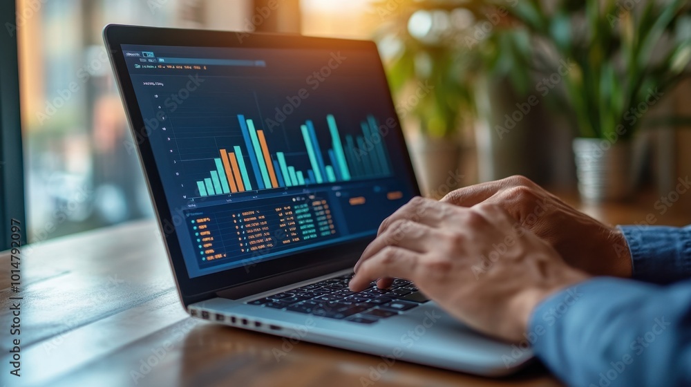 A laptop displaying detailed sales data and growth trends, perfect for showcasing online business analytics and performance tracking A laptop displaying detailed sales data and growth trends, perfect for showcasing online business analytics and performance tracking