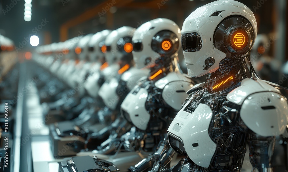 AI-driven robotic assembly line, symbolizing automation in the new economy AI-driven robotic assembly line, symbolizing automation in the new economy