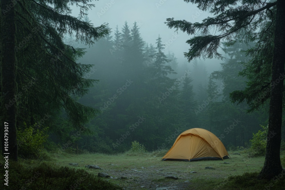 A Lone Tent in a Foggy Forest A Lone Tent in a Foggy Forest