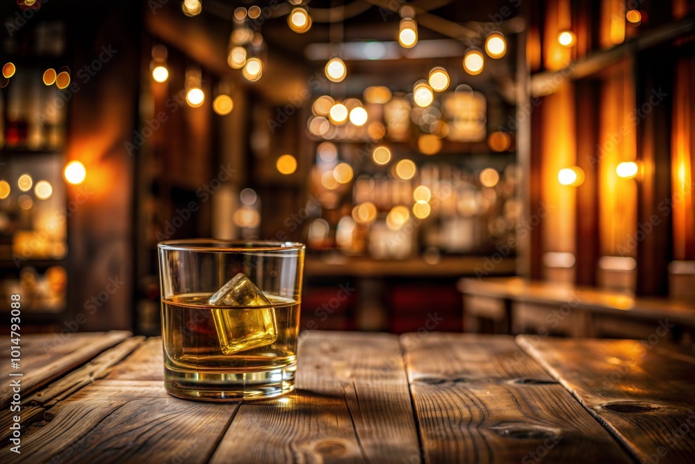 Whiskey on table in cozy dimly lit bar setting Whiskey on table in cozy dimly lit bar setting