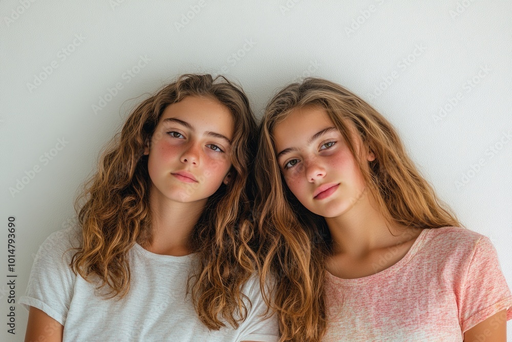 Two young women standing side by side, a moment of friendship and companionship Two young women standing side by side, a moment of friendship and companionship