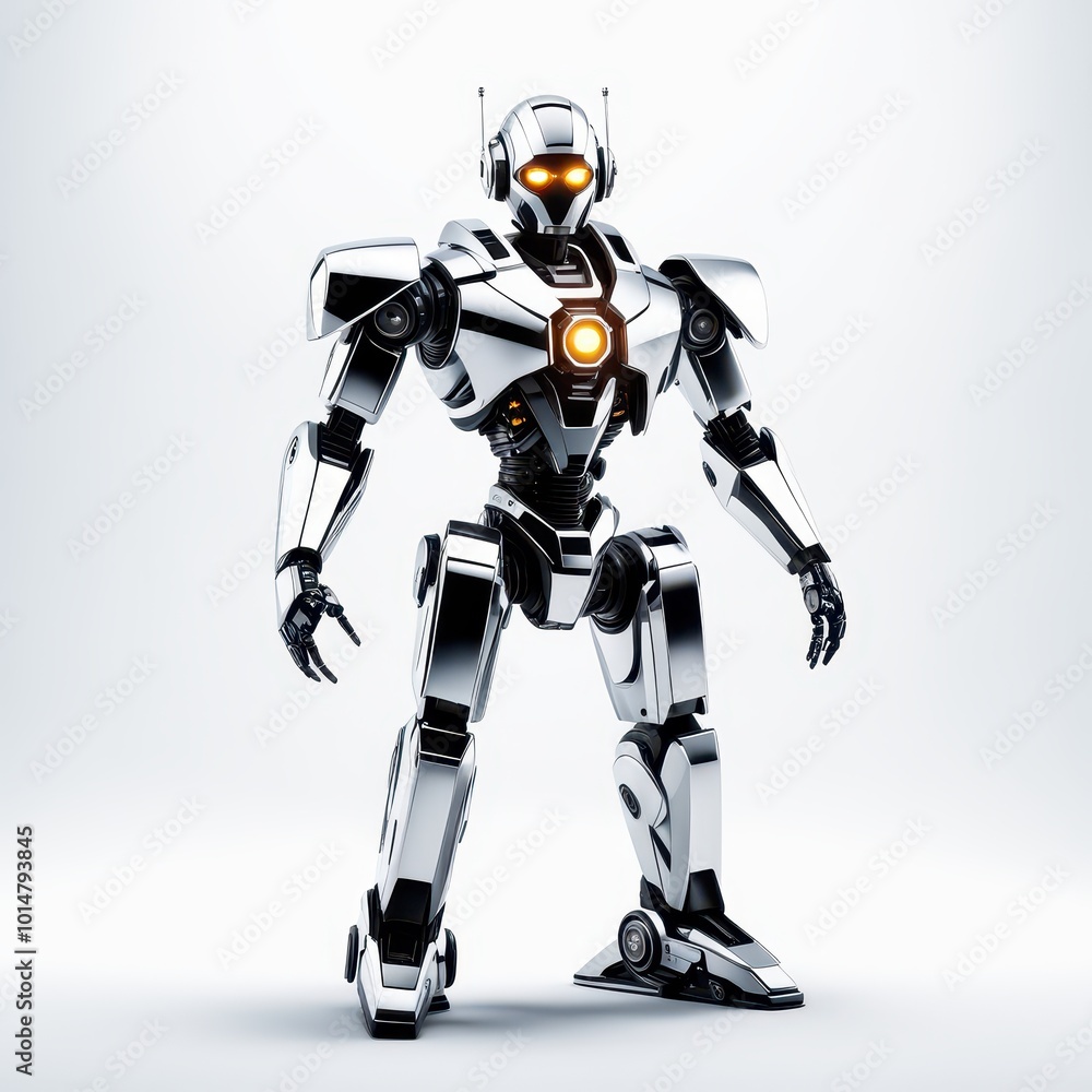 A futuristic humanoid robot with a sleek design and glowing features. A futuristic humanoid robot with a sleek design and glowing features.