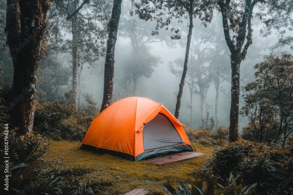 Orange Tent in a Misty Forest Orange Tent in a Misty Forest