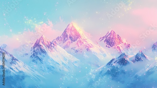 Watercolor pink and blue mountains landscape illustration poster background