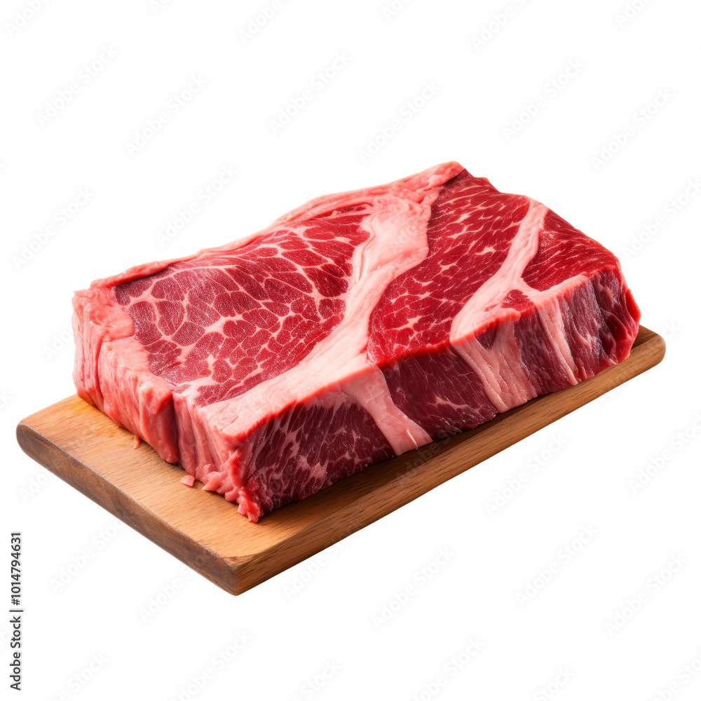 Obraz premium Fresh Raw Beef Cut on a Wooden Cutting Board Ready for Cooking
