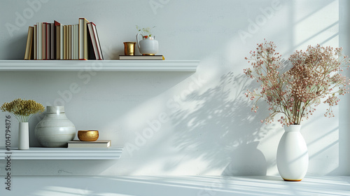 Wallpaper Mural Modern home office wall shelving with books and ceramics. Torontodigital.ca