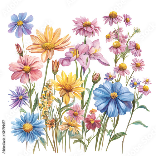 Summer Wildflowers Clipart Vector Illustration