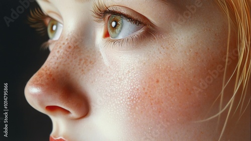 Close-up portrait of a young child with distinctive freckles on their face, great for personal use or in illustrations