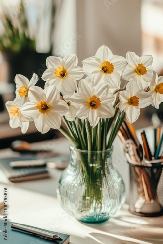 Wallpaper Mural A beautiful vase filled with white and yellow flowers Torontodigital.ca