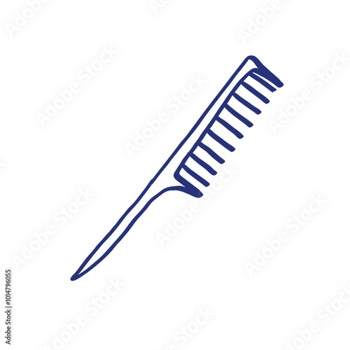 Comb. Hand drawn sketch. Blue pen or marker drawing. Primitive kids picture. Hairdressing equipment. Professional hair dresser tool. Vector illustration. Barber symbol