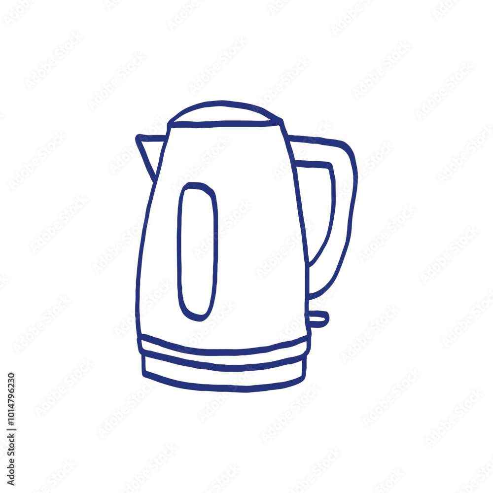 Electric kettle. Vector teapot. Cookware collection. Metal and plastic samples.Illustration set. Blue pen or marker drawing. Primitive kids picture Electric kettle. Vector teapot. Cookware collection. Metal and plastic samples.Illustration set. Blue pen or marker drawing. Primitive kids picture