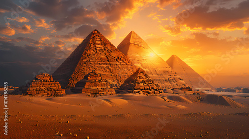 sunset over the pyramids