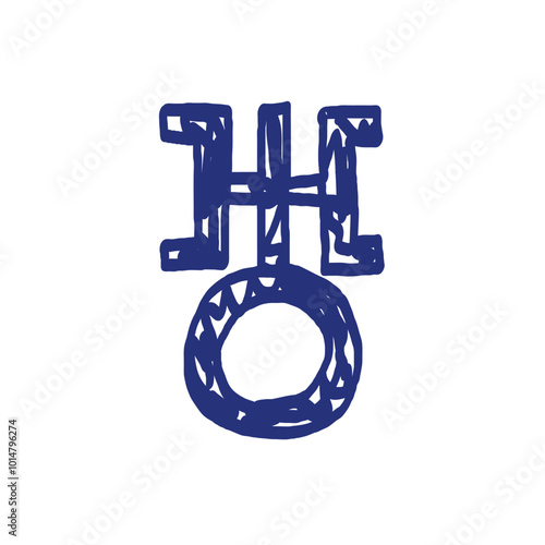 Uranus planet symbol pictogram. Horoscope vector sign. Hand drawn sketch. Blue pen or marker drawing. Primitive kids picture