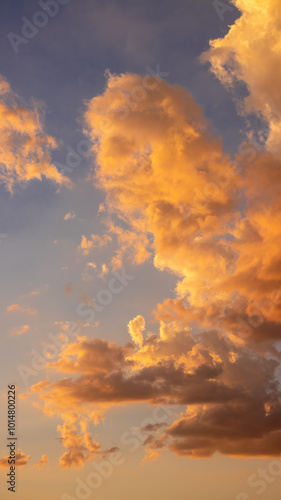 Golden sunset clouds with open sky for vertical wallpaper and text overlays.
