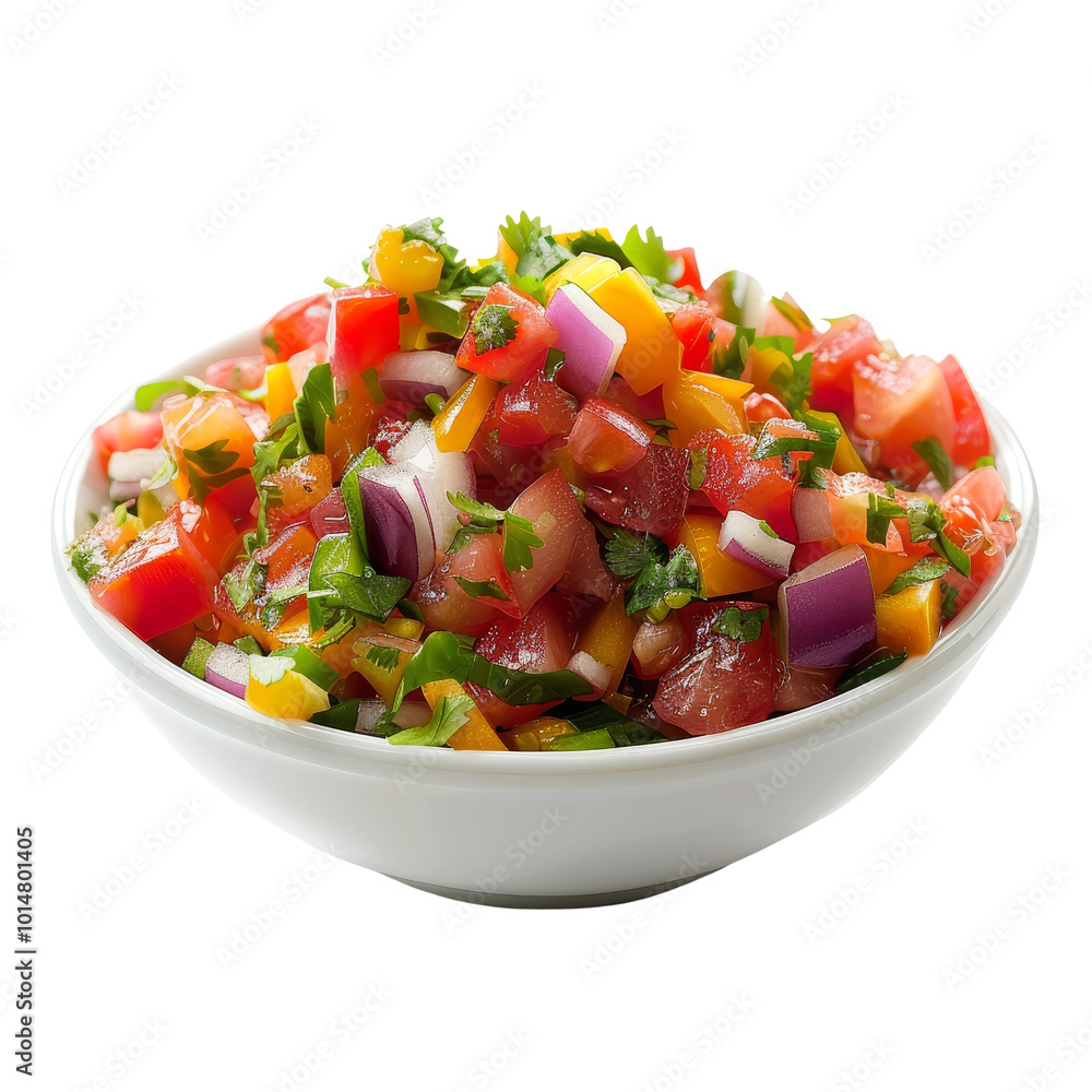 Fresh Salsa with Tomatoes, Onions, and Peppers in White Bowl Fresh Salsa with Tomatoes, Onions, and Peppers in White Bowl