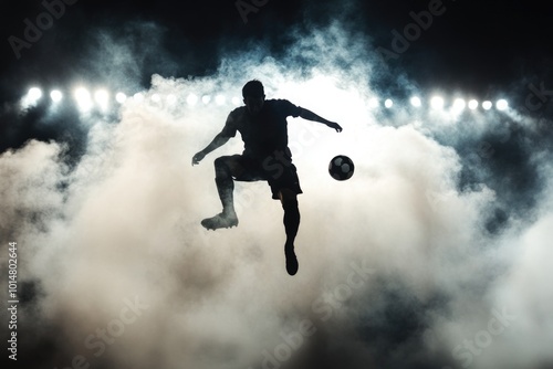 A person kicking a soccer ball in mid-air