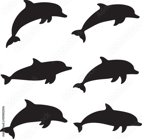 Dolphin Shape Silhouette Vector Set