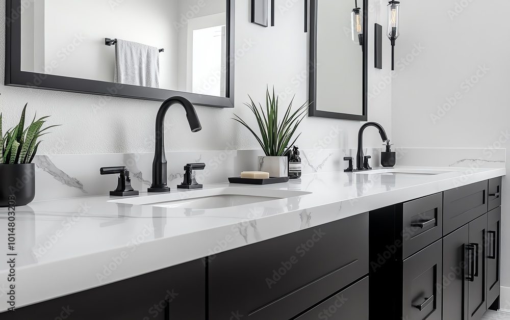 Modern bathroom with black and white decor. Modern bathroom with black and white decor.