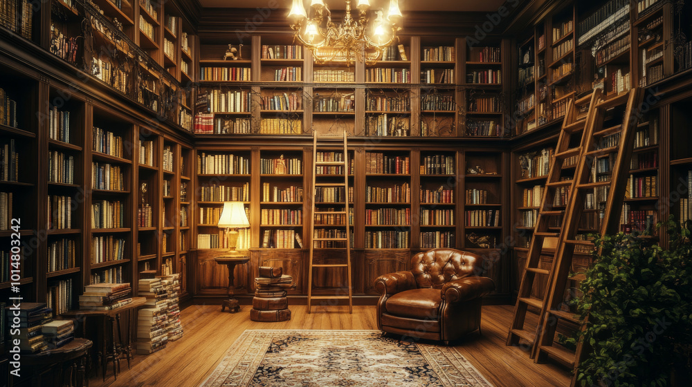 A Cozy Haven: Explore the Timeless Elegance of a Classic Library Design, Perfect for Book Lovers and Aficionados of Literary Aesthetics A Cozy Haven: Explore the Timeless Elegance of a Classic Library Design, Perfect for Book Lovers and Aficionados of Literary Aesthetics