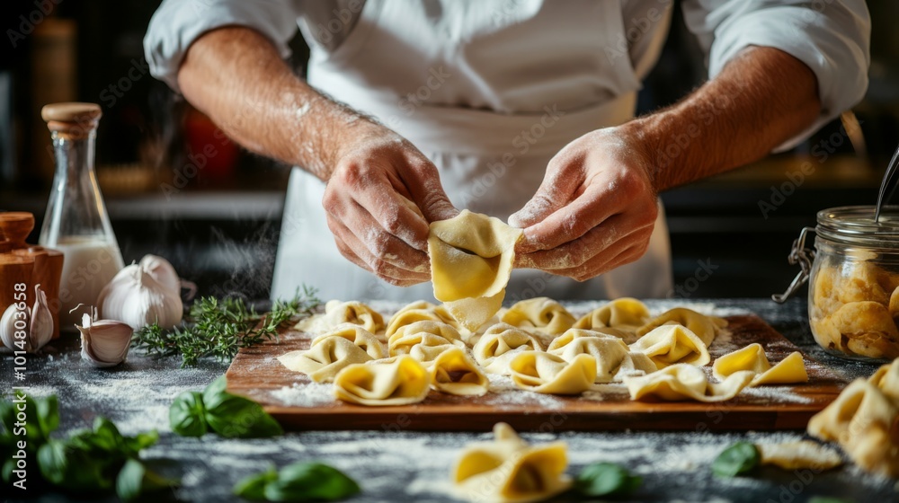Freshly Made Pasta Dough and Filling by Chef Hands Freshly Made Pasta Dough and Filling by Chef Hands