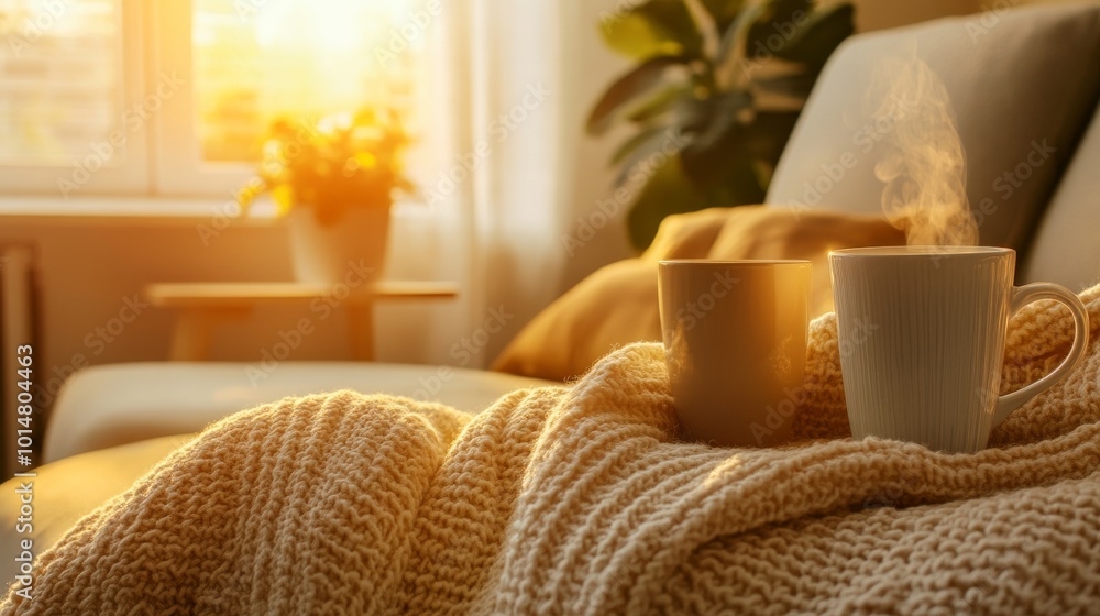 Cozy Autumn Afternoon with Hot Drinks and Warm Blanket Cozy Autumn Afternoon with Hot Drinks and Warm Blanket
