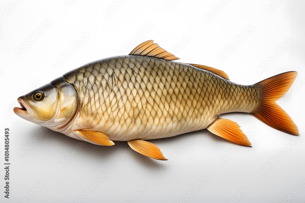 Common carp fish on white background, AI Generated Common carp fish on white background, AI Generated