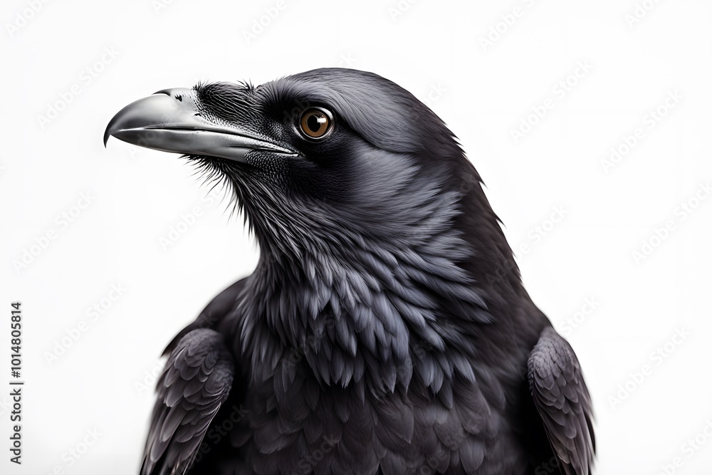 Common raven on white background, AI Generated Common raven on white background, AI Generated