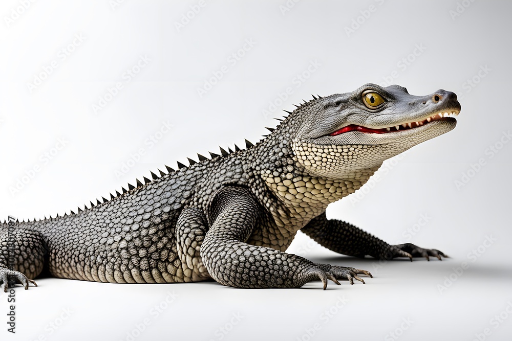 Naklejka premium Crocodile monitor on white background, AI Generated