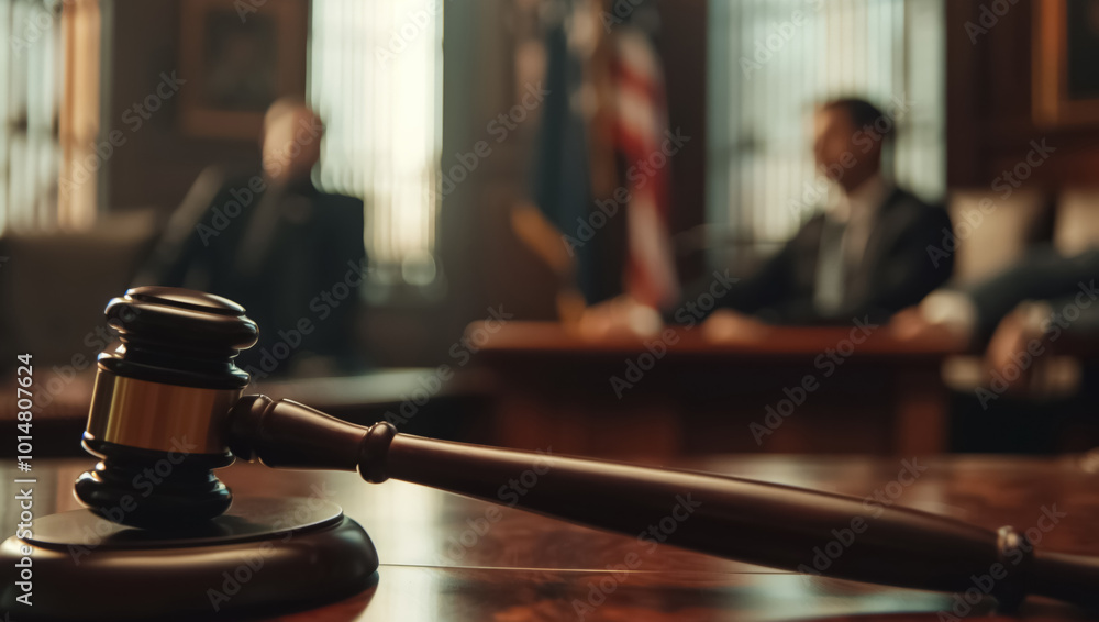 close-up of judge gavel in focus, with blurred figures in background, judging hammer symbolizing justice, authority, and seriousness of courtroom proceedings law concept close-up of judge gavel in focus, with blurred figures in background, judging hammer symbolizing justice, authority, and seriousness of courtroom proceedings law concept
