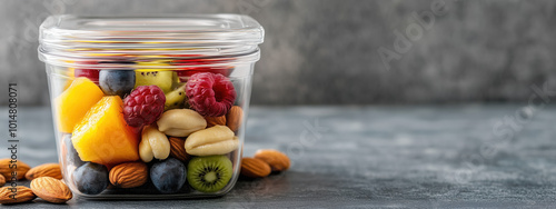 Healthy On-the-Go BPA-Free Snack Container with Vibrant Fresh Fruits and Crunchy Nuts for Travel photo