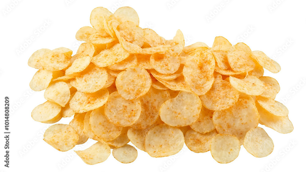 Potato chips close-up on an isolated white background Potato chips close-up on an isolated white background