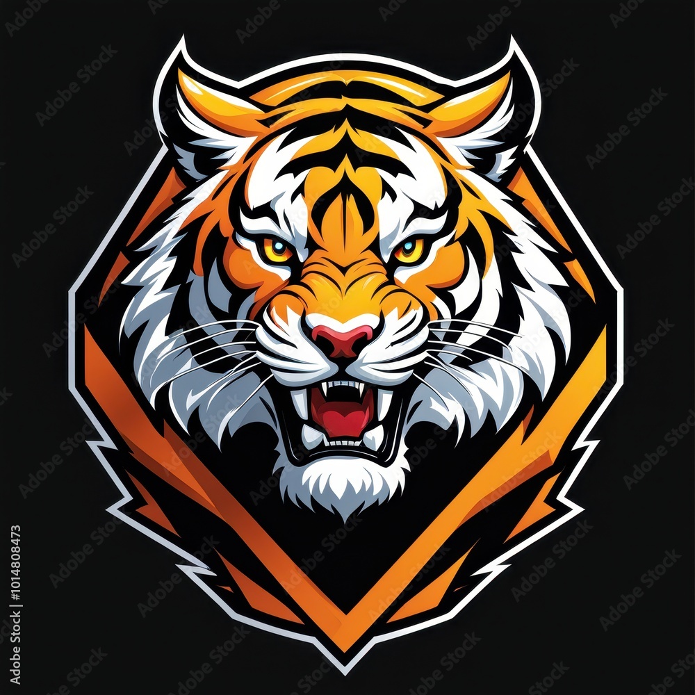 Fototapeta premium A fierce tiger's head illustration with vibrant colors and sharp features.