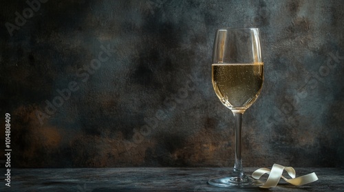 Elegant Glass of White Wine on a Dark Background photo