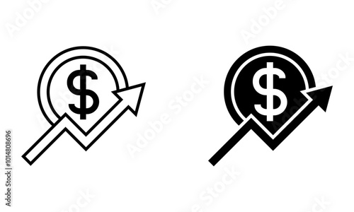dollar coin money with growth arrow symbol, illustration of economic and financial growth icon vector