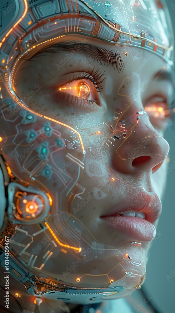 Futuristic Cyborg Portrait with Glowing Eyes Futuristic Cyborg Portrait with Glowing Eyes