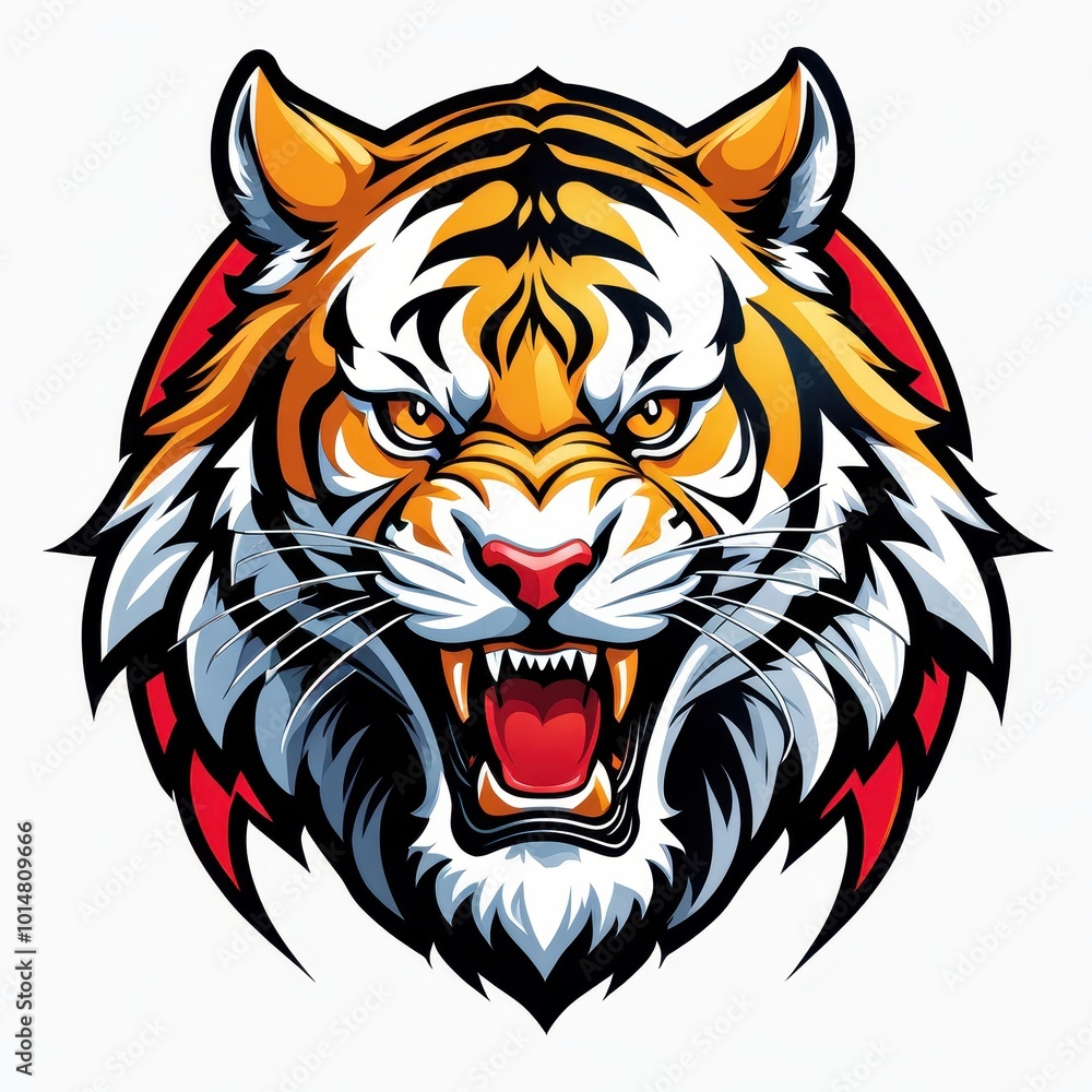 A fierce tiger head illustration with vibrant colors and bold design. A fierce tiger head illustration with vibrant colors and bold design.