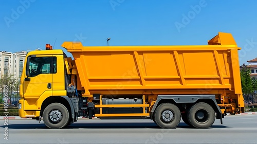 Yellow Dump Truck on a City Street